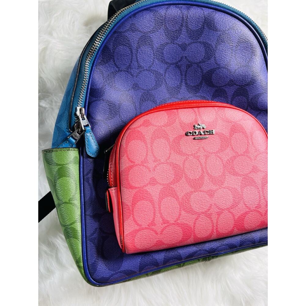 Coach RARE CA156 Court Backpack In Rainbow Signature Canvas Multi Hard To Find - Picture 3 of 15